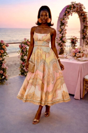 дамска рокля лен с шарки  AS7402