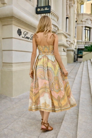 дамска рокля лен с шарки  AS7402