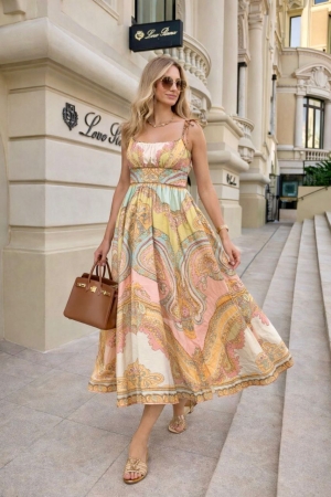 дамска рокля лен с шарки  AS7402