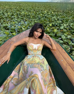 дамска рокля лен с шарки  AS7402