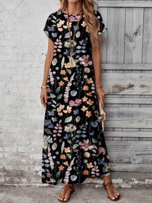 дамска рокля с   флорален принт   J62112 черен