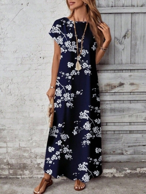 дамска рокля с   флорален принт   J62112 син