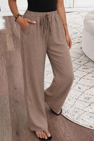 дамски панталон висока талия и страничен кант J12023 бежов