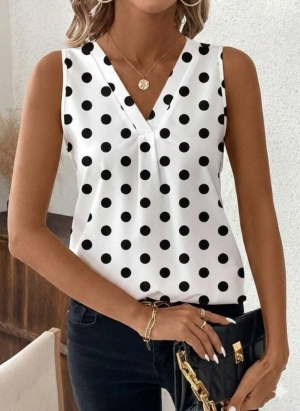 дамска блуза с Vдеклоте на точки  J72399 бял