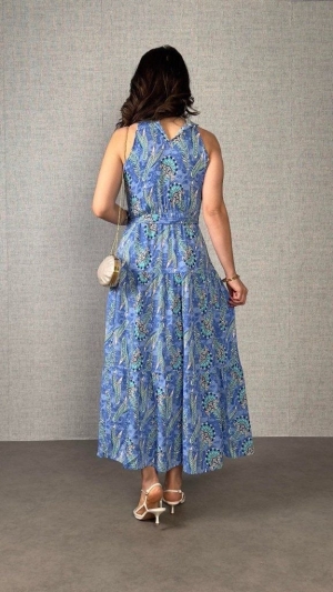 дамска рокля с открити рамене и шарка  J98031 син