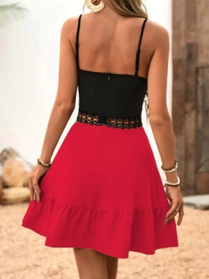 дамска рокля с дантелен детайл в два цвята  J61638 червен