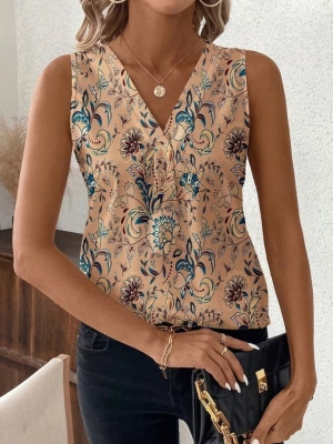 дамска блуза с Vдеклоте и шарки J62286 бежов