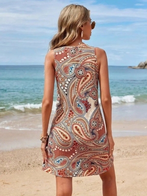 дамска рокля с дантелен детайл и принт  J61564