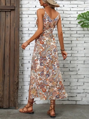 дамска рокля с V деклоте  принт с цепка  J44013