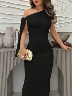 дамска рокля  дълга с блестящ ефект едно рамо  J10021