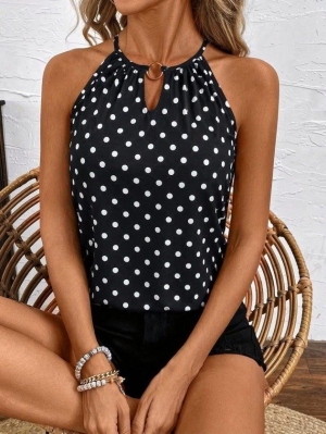  Блуза с принт и пръстен на врата  J72385 на точки