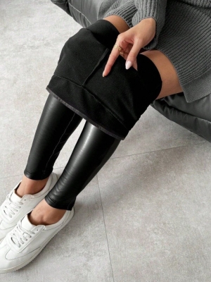 pantaloni de damă din piele ecologică cu talie înaltă J46132