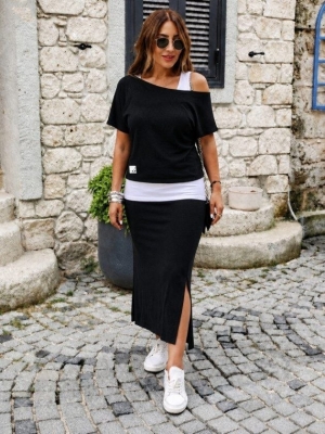 set pantaloni scurti dama cu in camasa 2510 negru