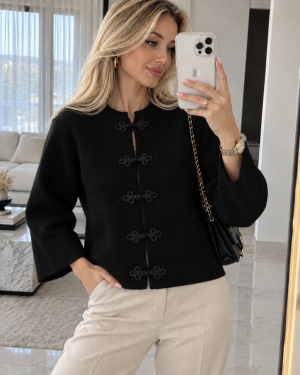 Cardigan de damă cu culori mixte și nasturi J63094 alb/roz