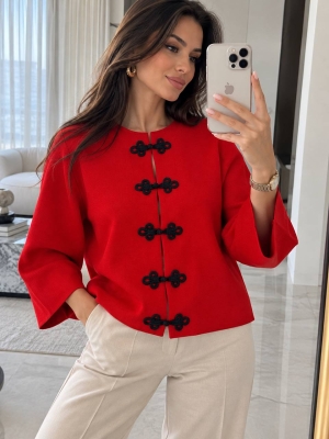 Cardigan de damă cu culori mixte și nasturi J63094 alb/roz