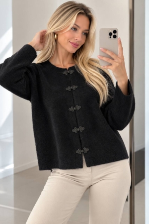 Cardigan de damă cu culori mixte și nasturi J63094 alb/roz