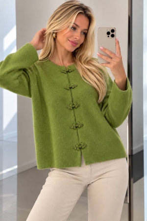 Cardigan de damă cu culori mixte și nasturi J63094 alb/roz