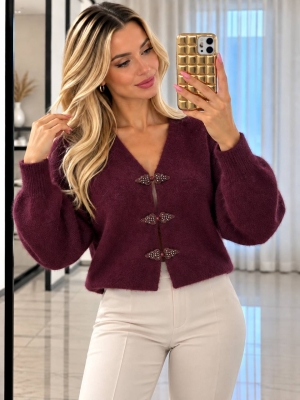 Cardigan de damă cu culori mixte și nasturi J63094 alb/roz