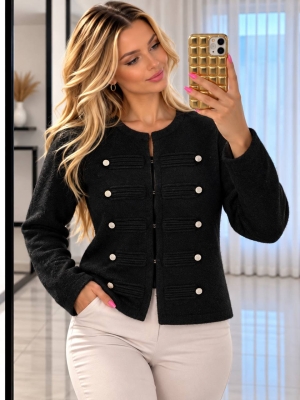 Cardigan de damă cu culori mixte și nasturi J63094 alb/roz