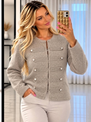 Cardigan de damă cu culori mixte și nasturi J63094 alb/roz