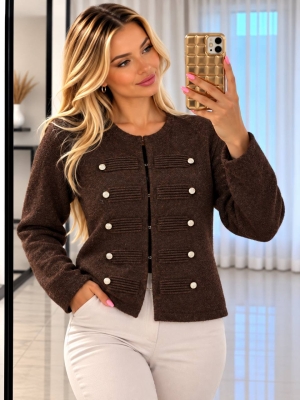 Cardigan de damă cu culori mixte și nasturi J63094 alb/roz