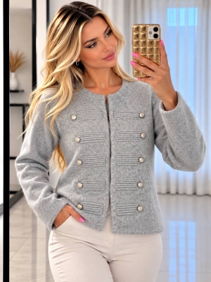 Cardigan de damă cu culori mixte și nasturi J63094 alb/roz
