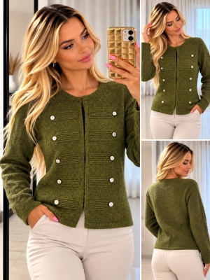 Cardigan de damă cu culori mixte și nasturi J63094 alb/roz