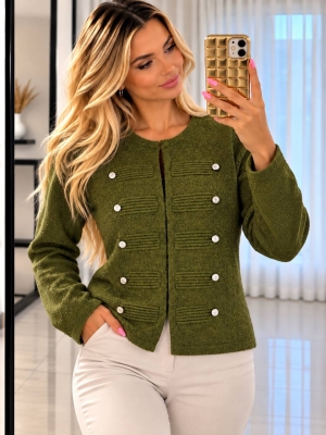 Cardigan de damă cu culori mixte și nasturi J63094 alb/roz