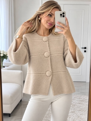 Cardigan de damă cu culori mixte și nasturi J63094 alb/roz