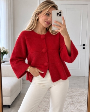 Cardigan de damă cu culori mixte și nasturi J63094 alb/roz